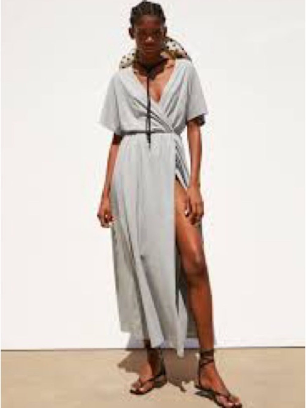 NWT ZARA Gray Wrap Maxi Dress with Side Slit Size Small